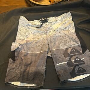 Quiksilver Men's Hybrid Shorts - Black and Gray Map Design